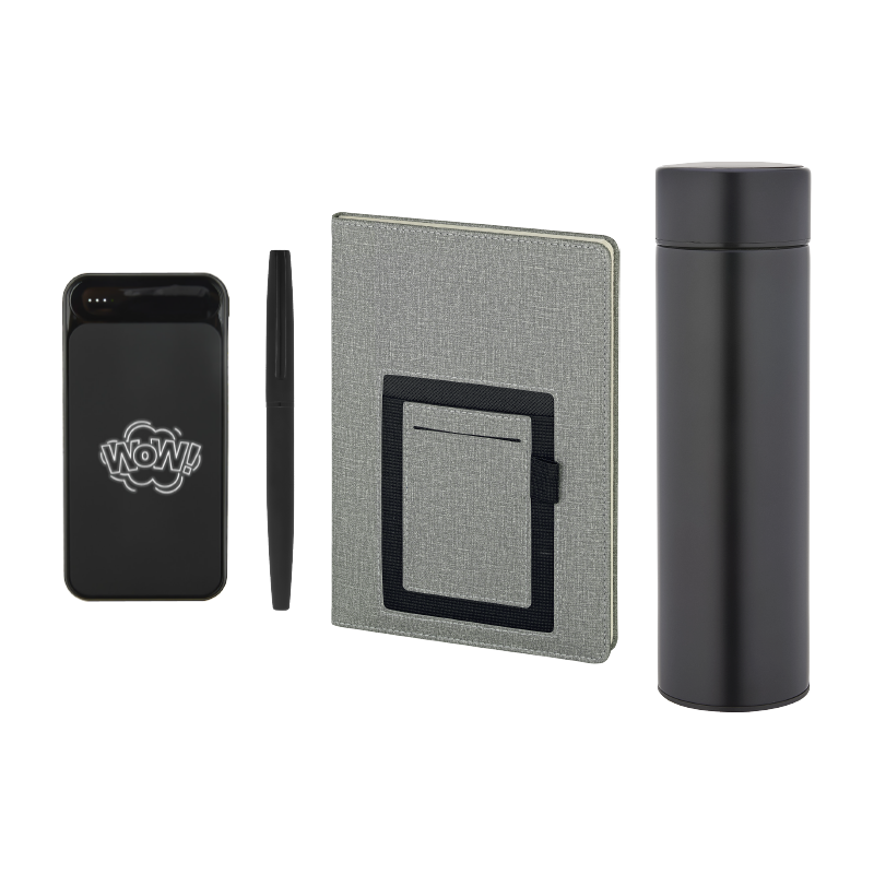 5066 Siyah Defter & Kalem & Powerbank & Termos Set