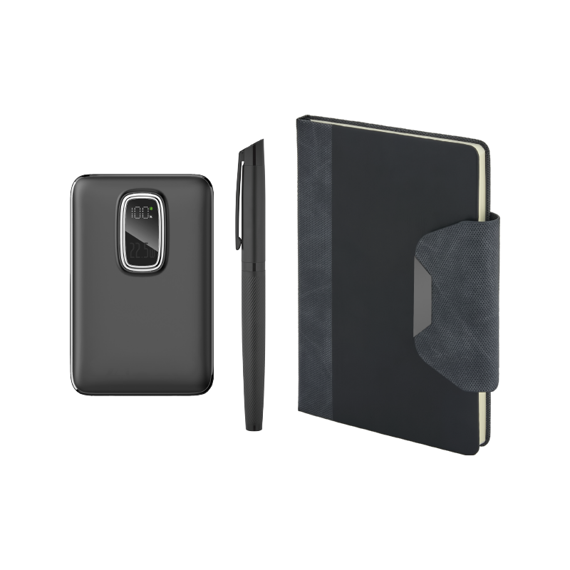 5072 Siyah Defter & Kalem & Powerbank Set