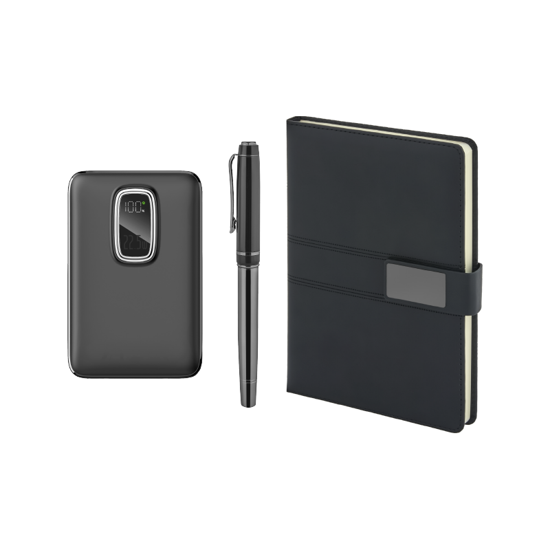 5076 Siyah Kalem & Defter & Powerbank Set