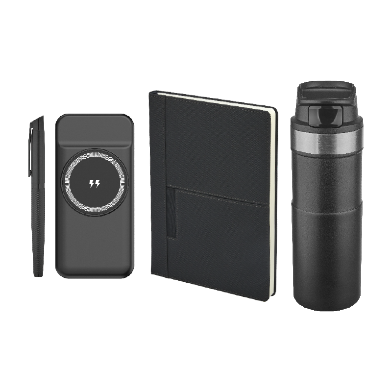 5077 Siyah Kalem & Defter & Powerbank & Termos Set