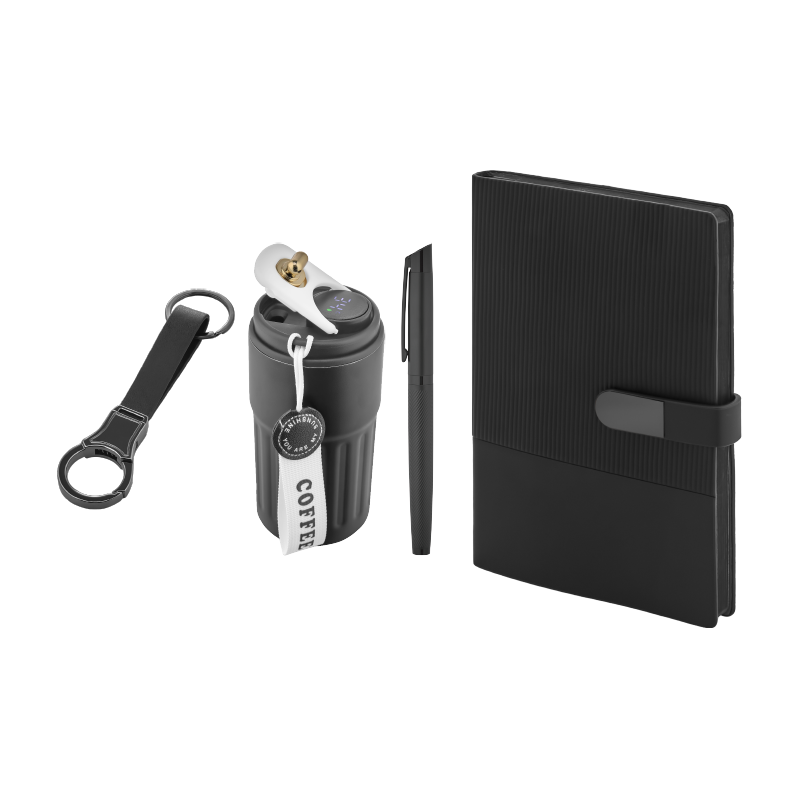 5079 Siyah Kalem & Defter & Anahtarlık & Termos Set