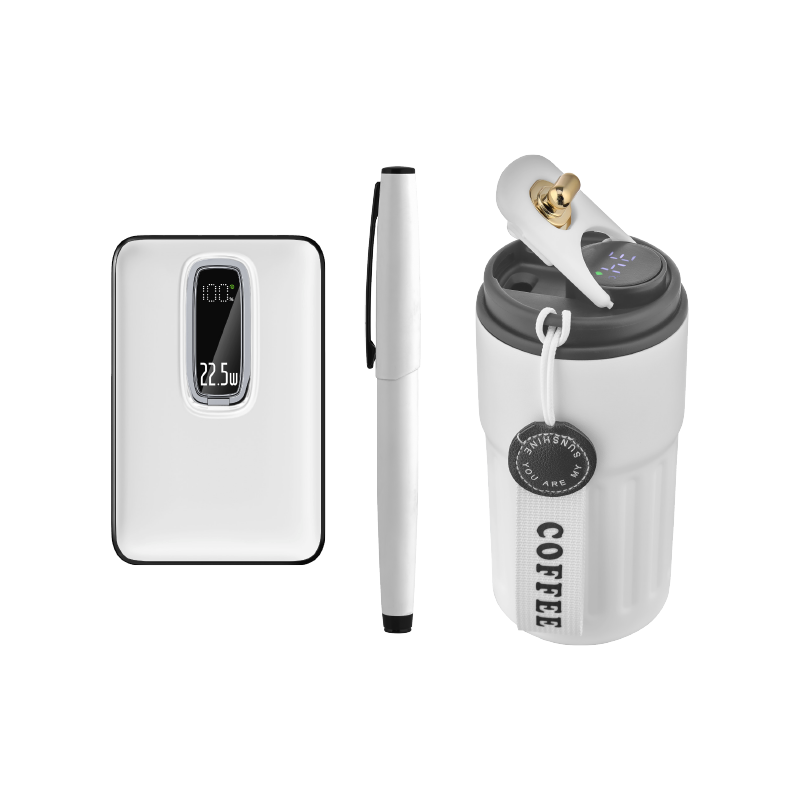 5081 Beyaz Kalem & Powerbank & Termos Set