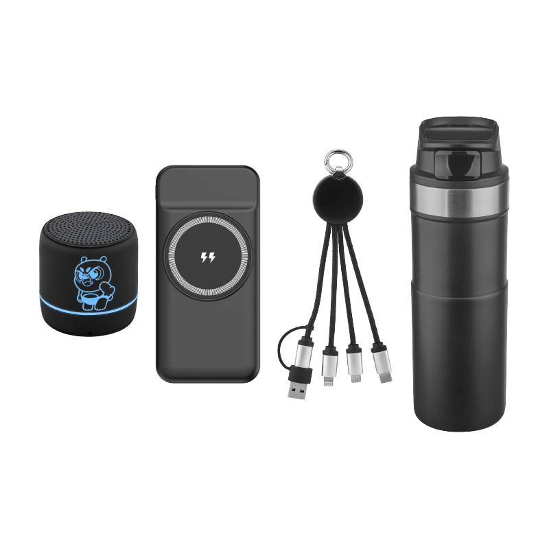 5082 Siyah Powerbank & Kablo & Hoparlör & Termos Set